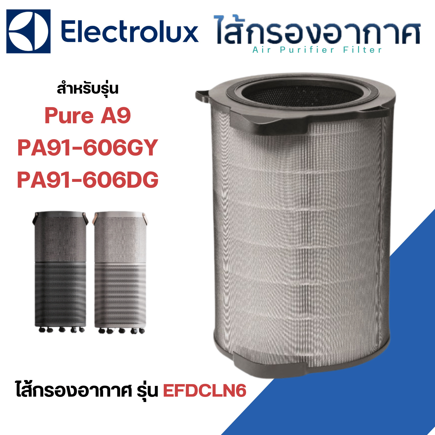 Electrolux ไส้กรองอากาศ PA91-606DG/GY สำหรับเครื่องฟอกอากาศ Pure A9 รุ่น EFDCLN6 กรองฝุ่น 5 ชั้น