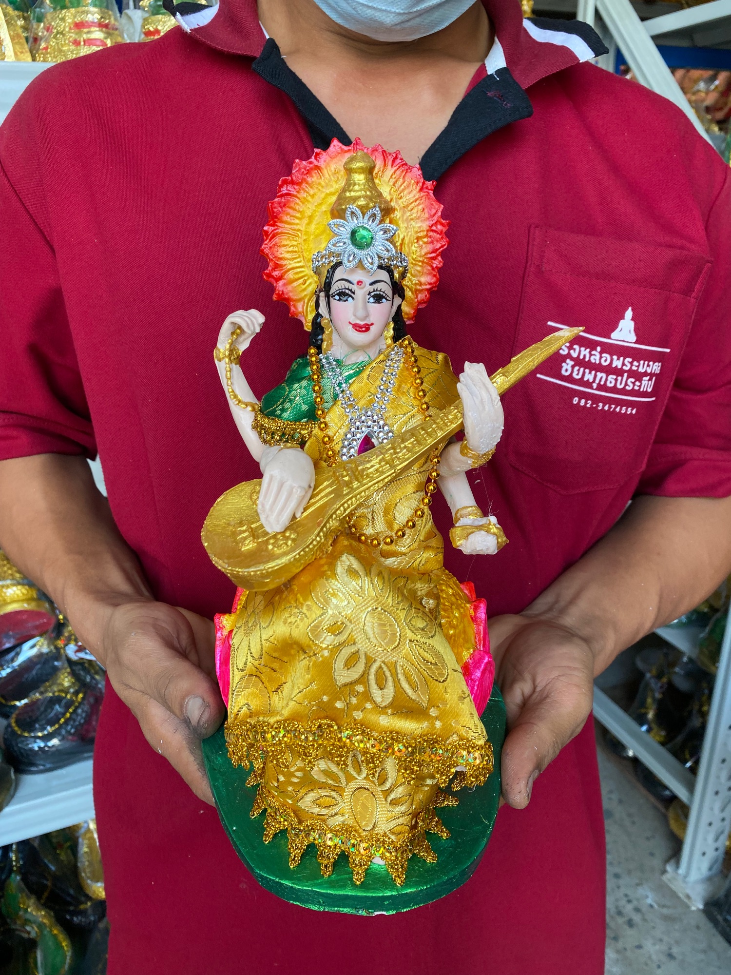 พระเเม่สุรัสวดี ระดับผ้าจริง สูง12นิ้ว