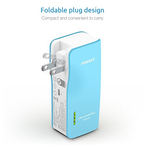 PISEN แบตสำรองแท้ 5,000 mAh พาวเวอร์แบงค์ Color Power Box รุ่นTS-D135 ปลั๊กไฟในตัว เก็บประจุเต็มที่ได้ยาวนาน USB 5V-2A รูปทรงขนาดกระทัดรัดจับถนัดกระชับมือ พกพาสะดวก - สีฟ้า