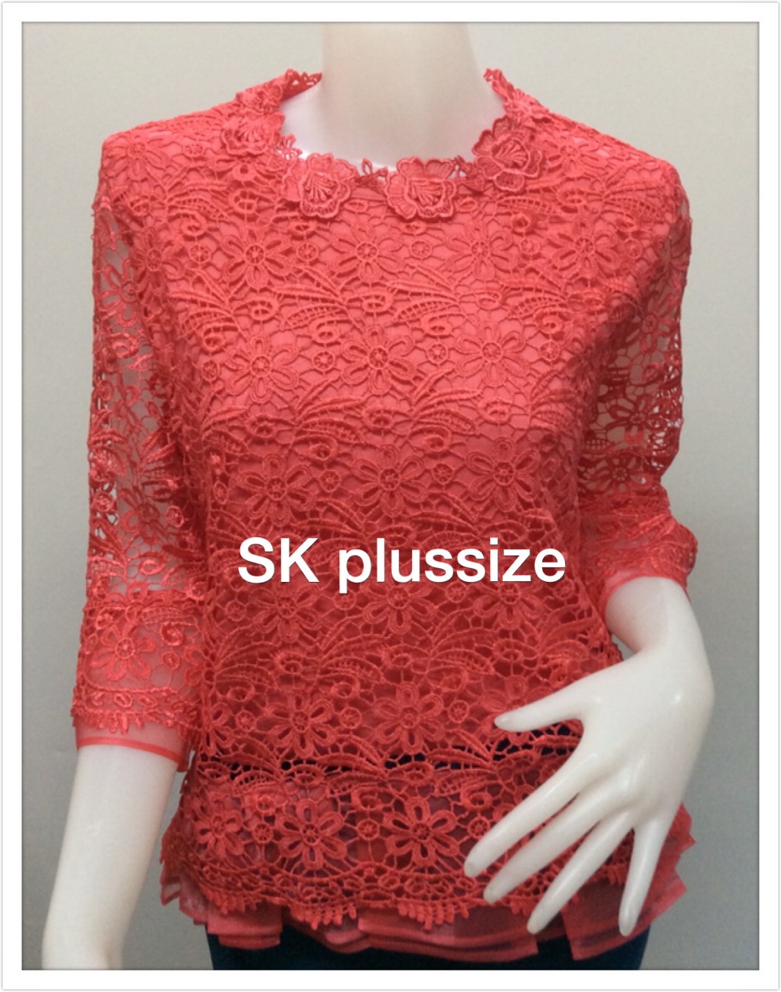 เสื้อลูกไม้ สีโอลด์โรส ชายระบายผ้าแก้ว รอบอก 40 นิ้ว