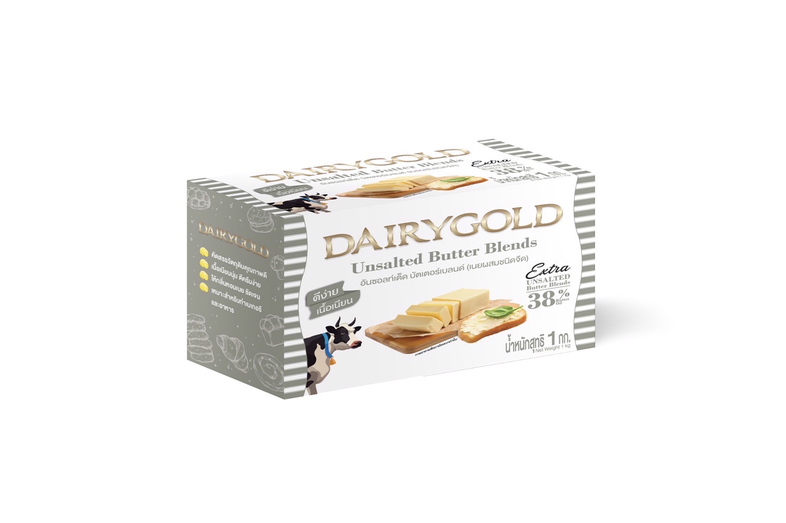 เนยสดแดรี่โกลด์ เนยผสมเอ็กซ์ตร้า 38 % ชนิดจืด Dairygold Extra Butter Blends Unsalted 1 kg. (02-7784) (สินค้าแช่เย็น)
