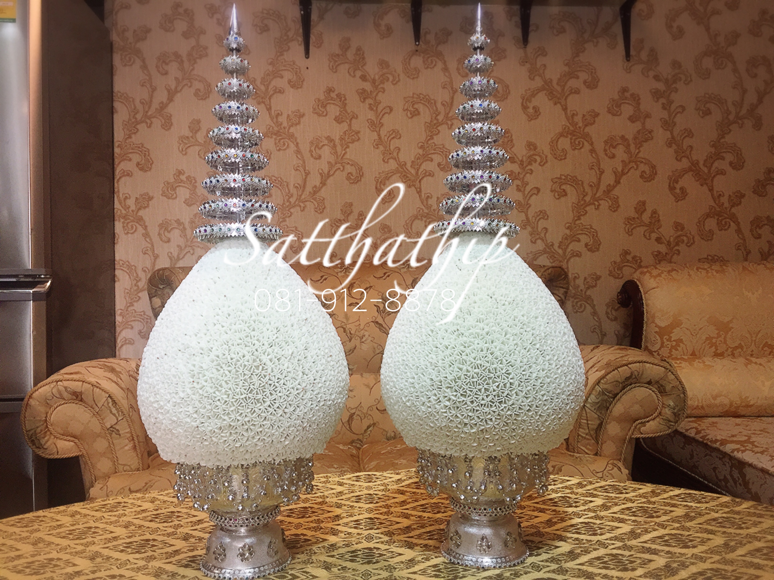 พานพุ่ม - พานพุ่มสักการะ - พานพุ่มดอกรัก - พานพุ่มดอกรักประดิษฐ์ (พลาสติก) - พานพุ่มสีขาว - Panpum