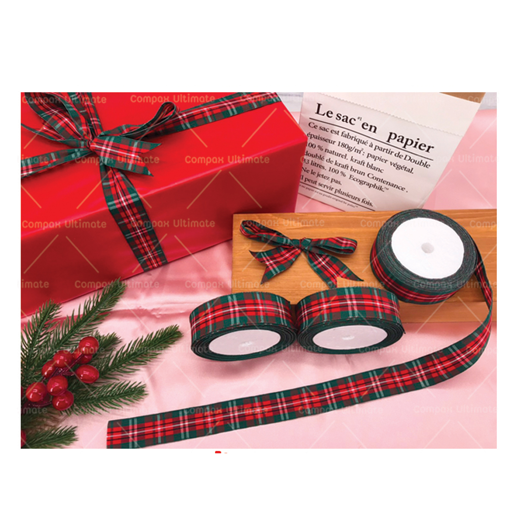 ริบบิ้นลายสก็อตเขียวกว้าง 2.5 ซม. ยาว 15 หลา(09-9123)