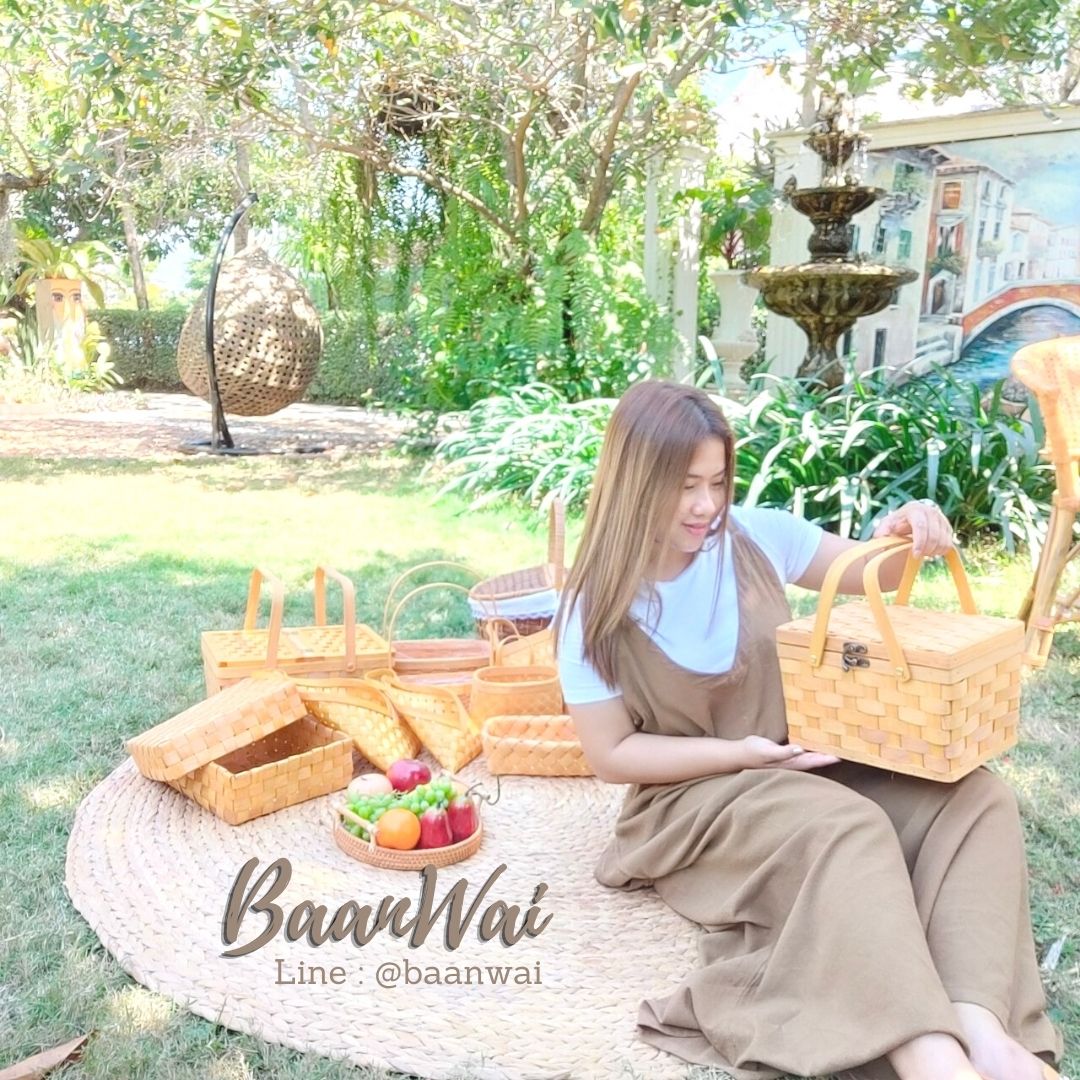 ตะกร้าไม้สาน ตะกร้าปิคนิค ตะกร้าปิคนิคไม้สาน ปิคนิคสาน ปิคนิค