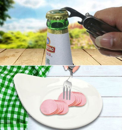 4in1อุปกรณ์ช้อนส้อมมีดพับได้