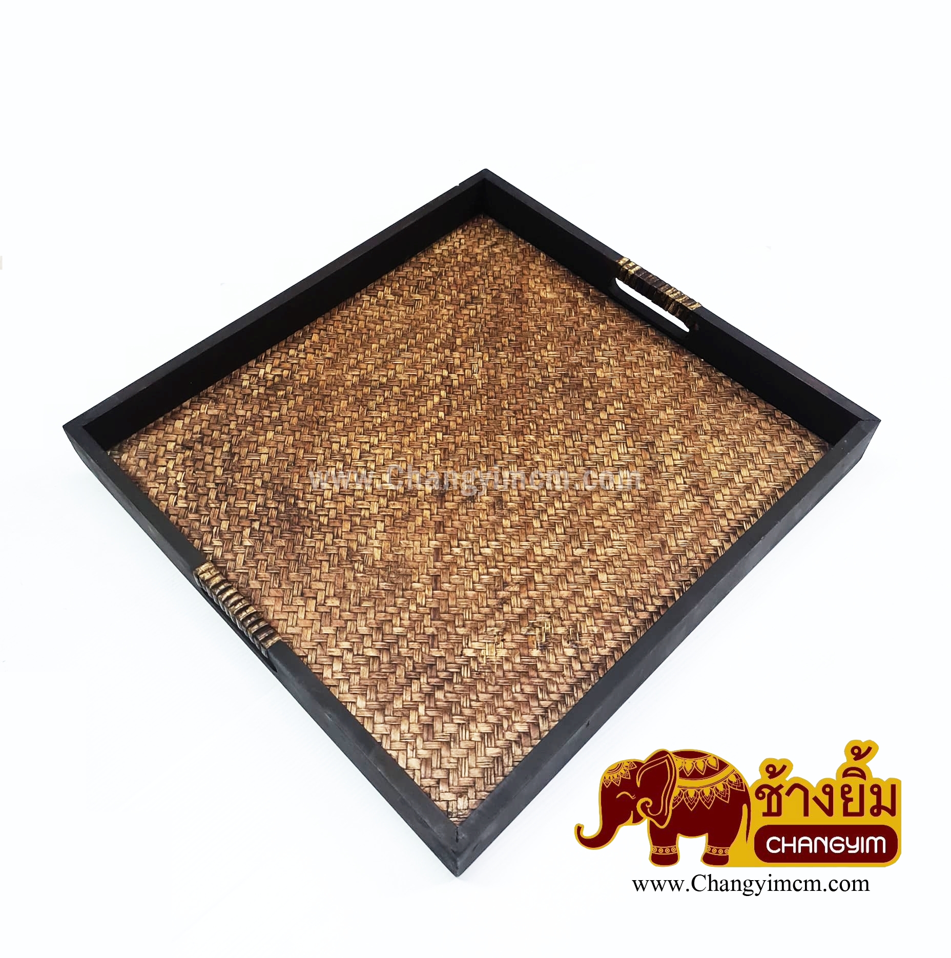 ถาดสานมีที่จับขอบตรง ( 17 x 18 ")