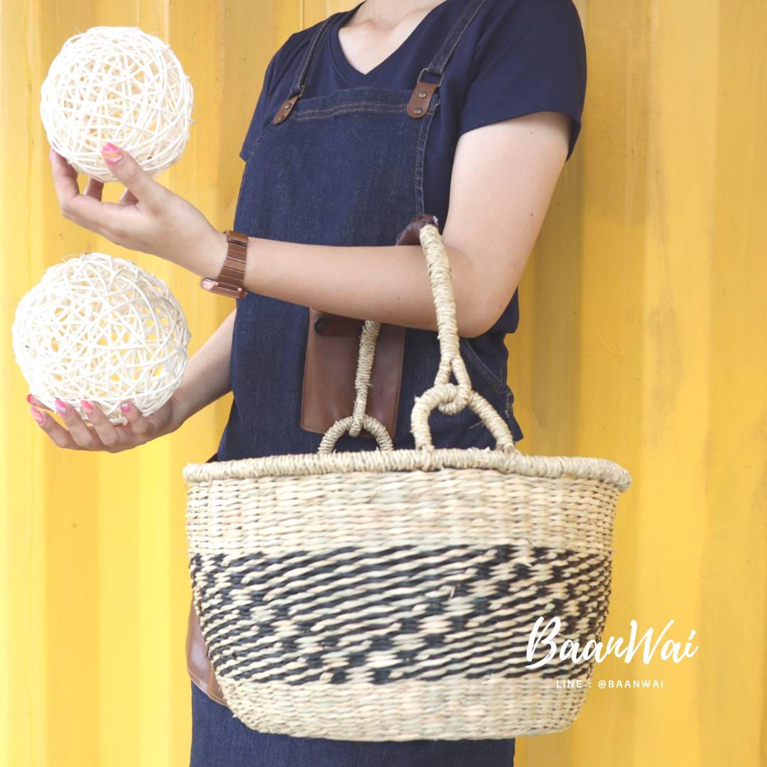 ตะกร้าสาน หูหิ้ว ตะกร้าสานหญ้าทะเล ฟางหญ้า