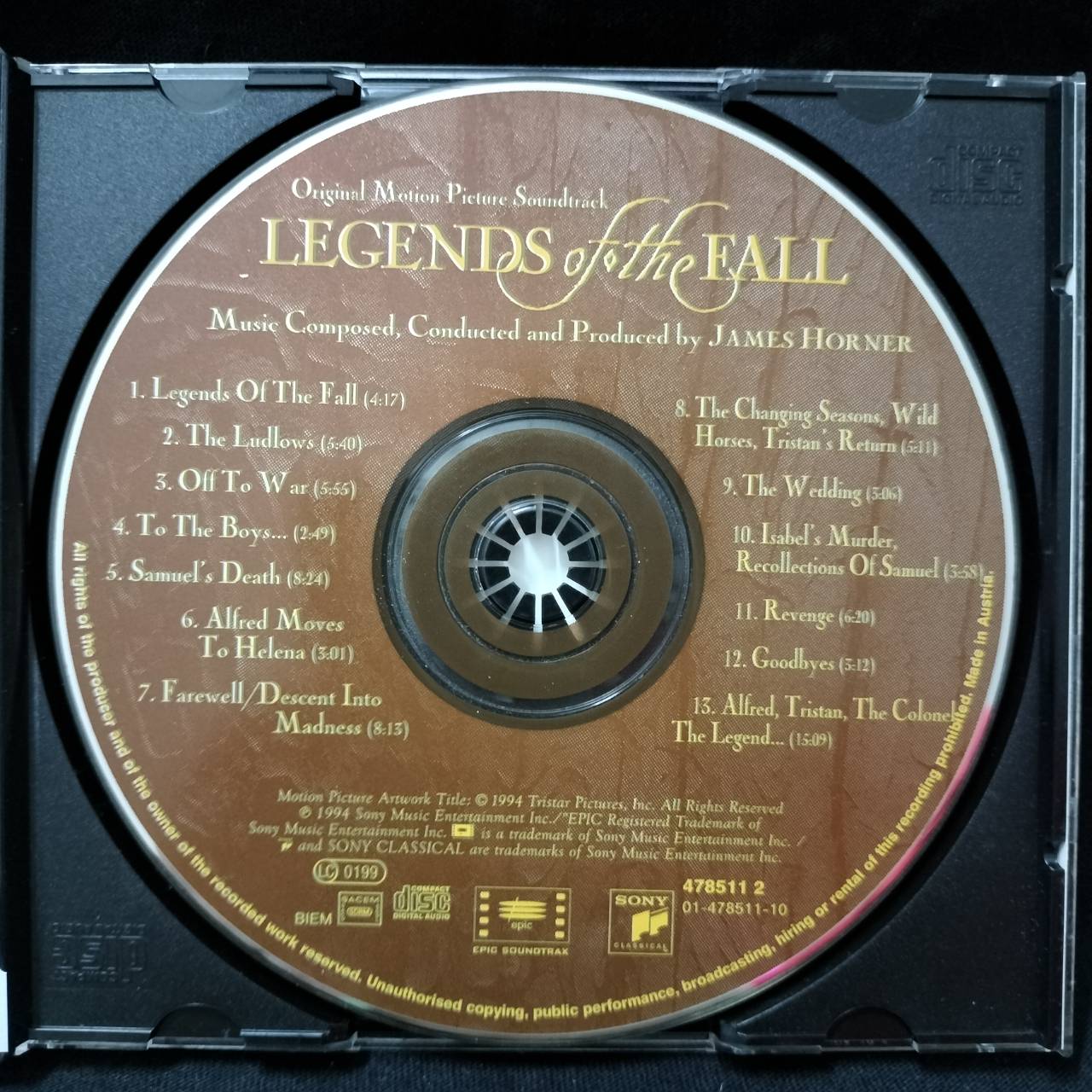 James Horner – Legends Of The Fall (Original Motion Picture Soundtrack) / AUSTRIA / มีรอยบ้าง