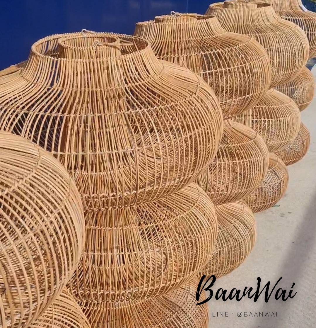 โคมไฟหวายซ้อน 2 ชั้น โครงเหล็ก โคมไฟ ขนาด 70 * 37 cm