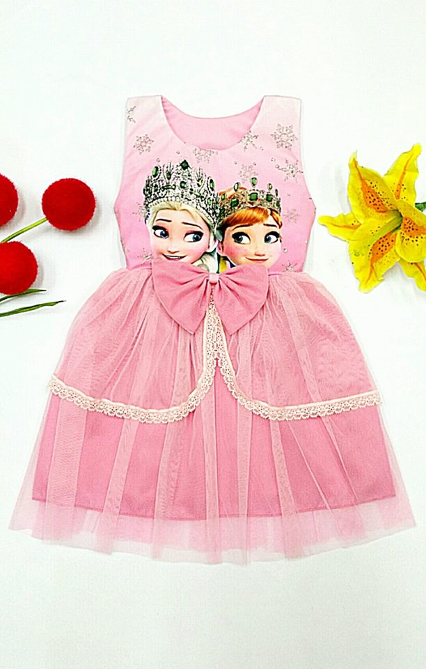 ชุดกระโปรง Frozen Anna +Elsa เจ้าหญิงอันนา+เอลซ่า สีชมพู (พร้อมส่ง) รหัสสินค้า#AE-A332-2 ไซส์ 2 4 6 8