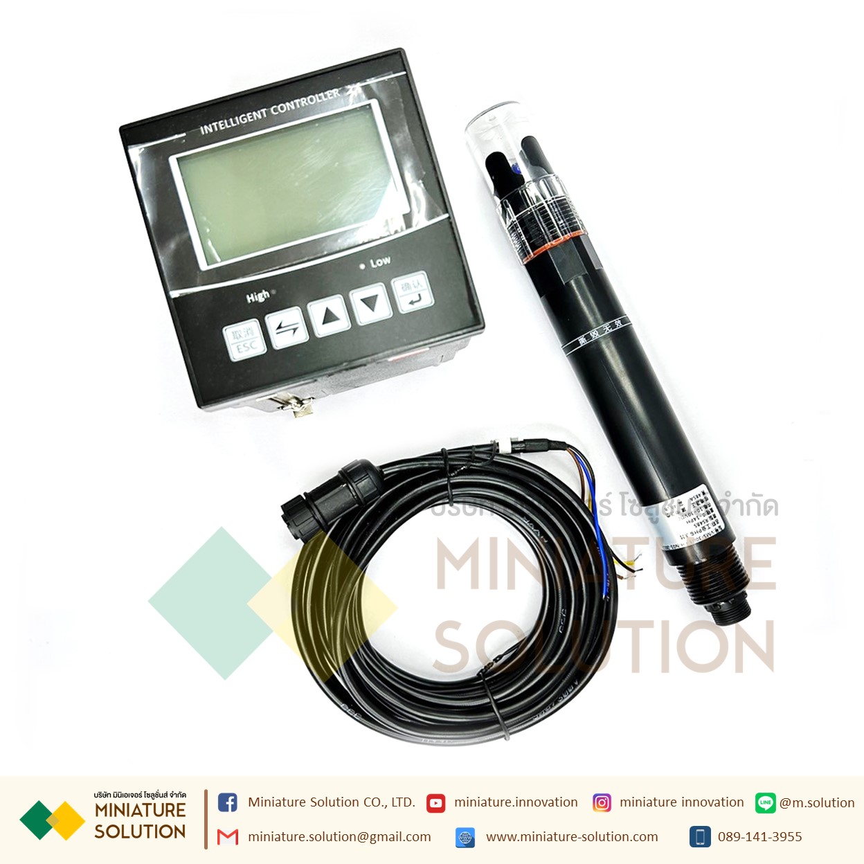 เซ็นเซอร์วัดค่า PH ในน้ำ และวัดอุณหภูมิ พร้อมจอสำหรับดูค่า RealTime รอง RS-485 Modbus RTU เกรดอุตสาหกรรม แช่น้ำได้ Industrial PH Sensor สายยาว 5 เมตร(VMS Controller + conventional electrode (with temperature compensation))