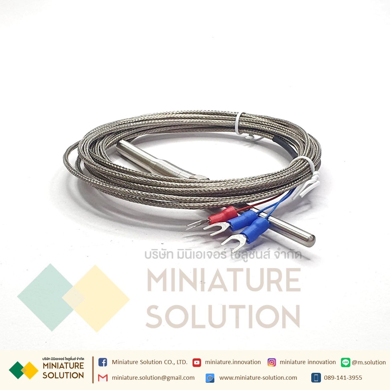 RTD PT100 เซ็นเซอร์วัดอุณหภูมิ Probe PT100 thermal resistance 3 สาย สายยาว 1- 5 เมตร โพรบยาว 50mm 0- 400 ℃ M8*1.25