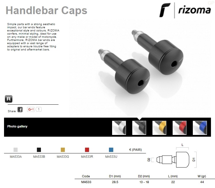 ปลายแฮนด์ Rizoma ขนาดกลาง
