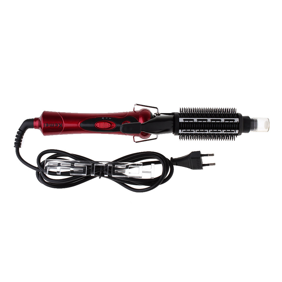 Kemei KM-026 เครื่องหนีบ&ม้วนผมไอน้ำ 2 in 1 พร้อมแปรงหวี ทั้งหนีบและอบไอน้ำ ลอนหยิก ปรับได้ 2 ระดับ หมุน 360 องศา – สีแดง