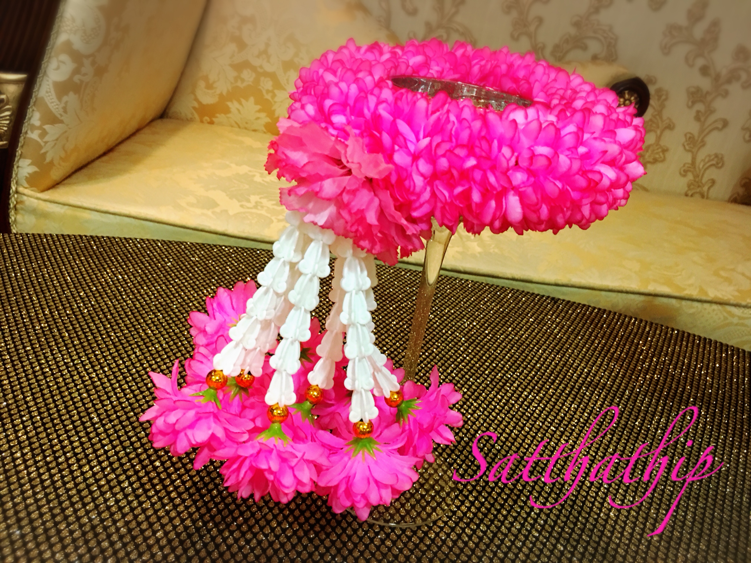 พวงมาลัยผ้า - พวงมาลัยดอกมัม ประดิษฐ์ - พวงมาลัยถวายศาลพระภูมิ - Fabric Garland