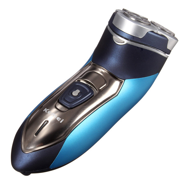 Kemei เครื่องโกนหนวด 3D ใบมีดสแตนเลสคู่ลูกลอย 3 หัวโกน 3 วัตต์ รุ่น KM-7390 กันน้ำได้ 100% แบบตเตอรี่ Ni-Cd พร้อมที่กันจอน - สีฟ้า