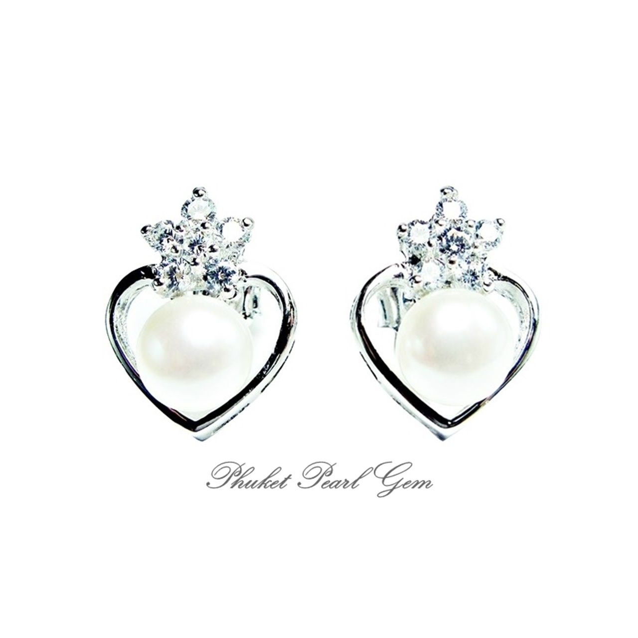 Phuket Pearl Gem Heart Earring ต่างหูหัวใจ เงินแท้ 925