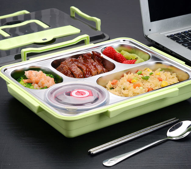 กล่องสแตนเลส,กล่องใส่อาหารสแตนเลส,ถาดใส่อาหารสแตนเลส,ถาดใส่อาหาร5ช่อง