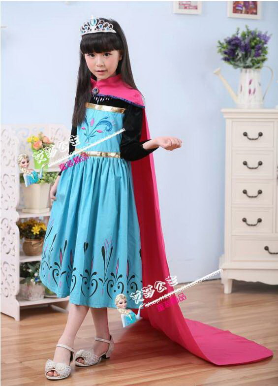 ชุดกระโปรงเจ้าหญิงเอลซ่าแขนยาว+ผ้าคลุมสวยมากค่ะ Frozen anna #112(พร้อมส่ง) size- 100 110 120 130 140