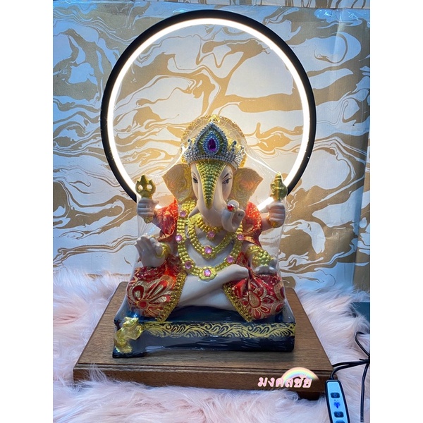 ฐานพระ หิ้งพระ ฐานพระโมเดิร์น พระพิฆเนศ มีไฟรัศมี อันใหญ่