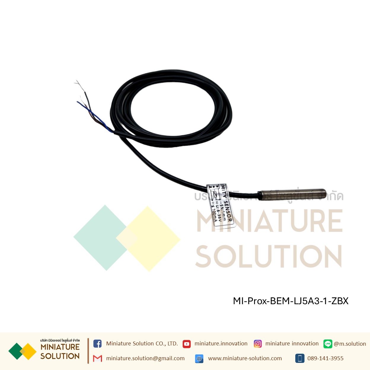 BERM Proximity Switch พร็อกซิมิตี้เซนเซอร์ Model : BEM-LJ5A3-1-Z/BX M5, ระยะ 1mm, 3wire, NPN, NO, Shielded 6-36VDC