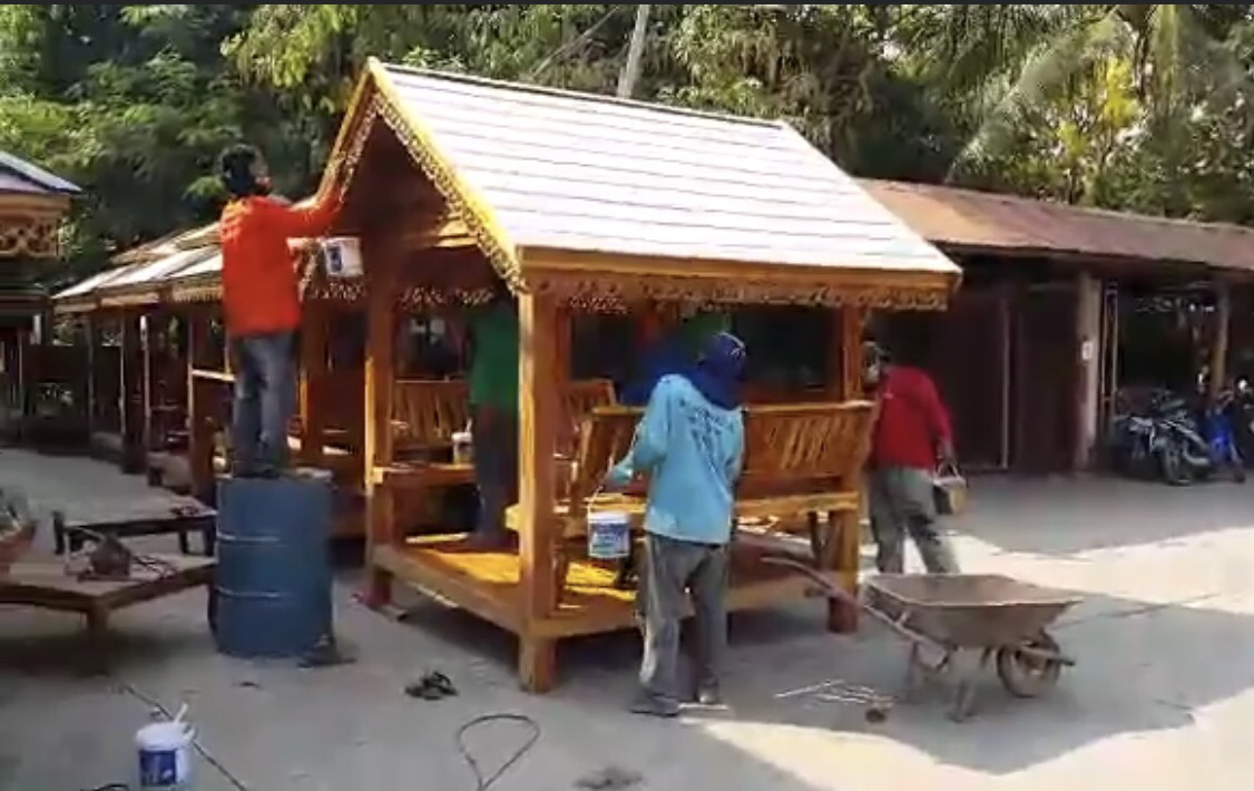 ( รหัส A1-คาฟ้า ) ศาลา ไม้สัก คา2ชั้นสีฟ้า หลังนิว / ขนาด 2.00x2.00x3.00 เมตร