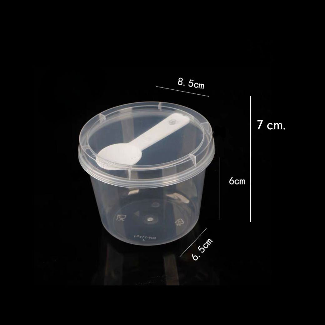 ถ้วยพุดดิ้ง PP กลม 220 ml. ฝาปิด+ ช้อน 25 ใบ (09-8154)