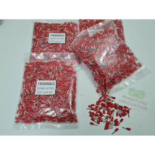 [100 ชิ้น] VE7508 หัวต่อหางปลาแบบเสียบสาย Assortment ขั้วต่อสายคอนโทรล ข้อต่อสายไฟ แบบหุ้ม เฟอรู PVC Insulated Bootlace สีแดง