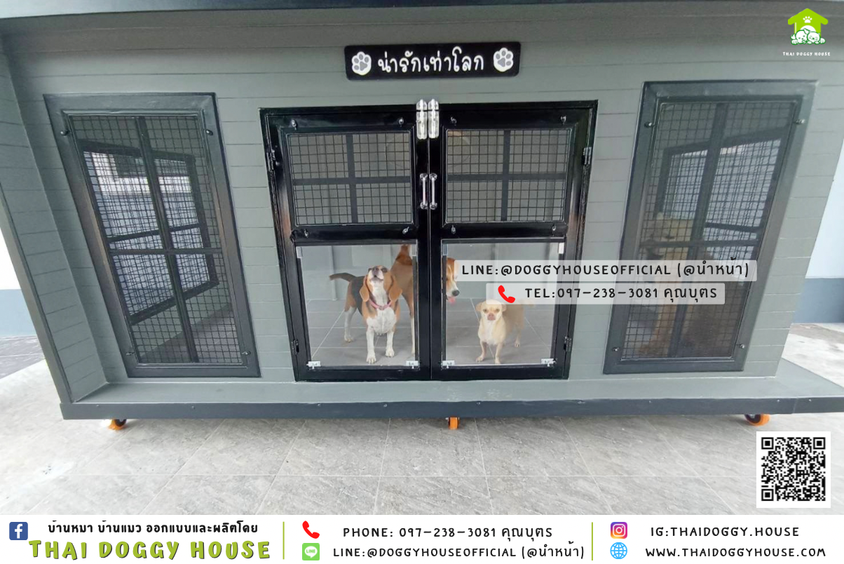 บ้านหมาติดพัดลม มีมุ้งลวด+ ตะแกรงเหล็ก แบบบ้าน 𝐁𝐎𝐗 𝐒𝐓𝐘𝐋𝐄