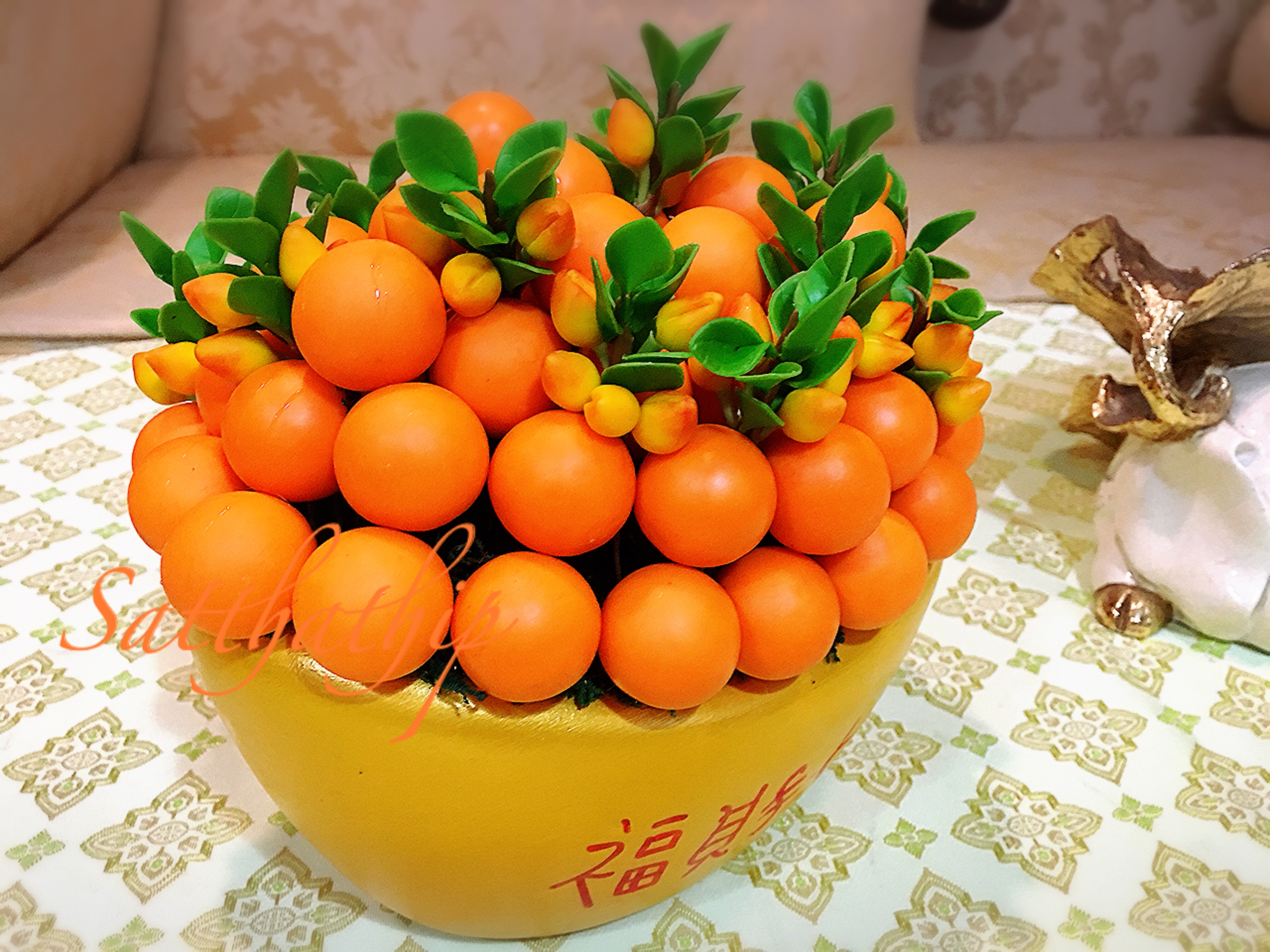 ส้ม ประดิษฐ์จากดิน กระถางก้อนทอง - ผลไม้มงคล ประดิษฐ์จากดิน กระถางก้อนทอง