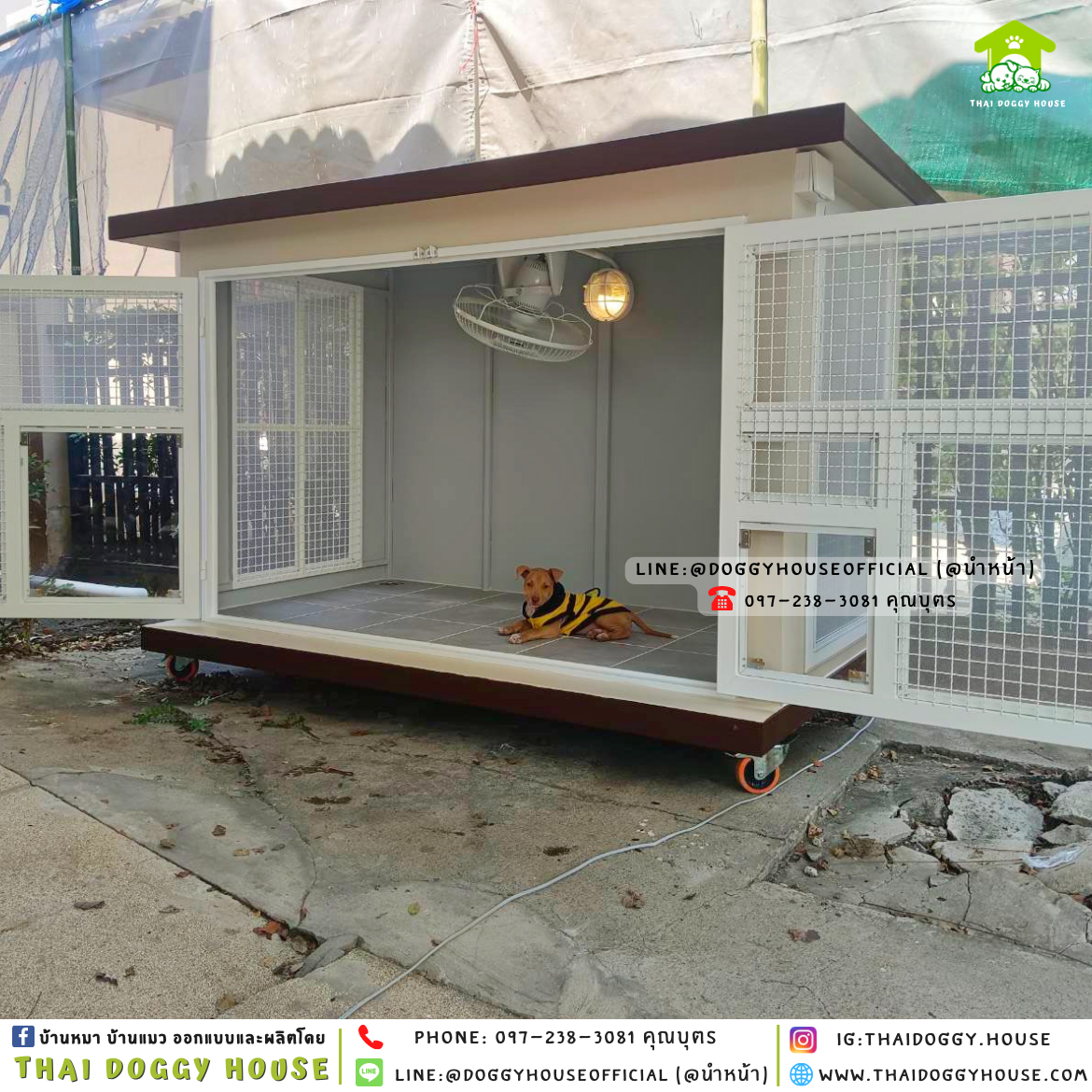 บ้านหมา ติดพัดลม มีมุ้งลวด +ตะแกรงเหล็ก 𝑩𝑶𝑿 𝑺𝑻𝒀𝑳𝑬