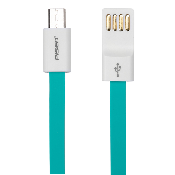 PISEN สายชาร์จ Micro USB Noodle Data Transmit and Charging Cable ยาว 800 mm อุปกรณ์สำหรับรีชาร์จและซิงค์เพื่อโอนถ่ายข้อมูลแบบ 2-in-1 USB 2.0 แรงดันสูง - สีฟ้าเขียว