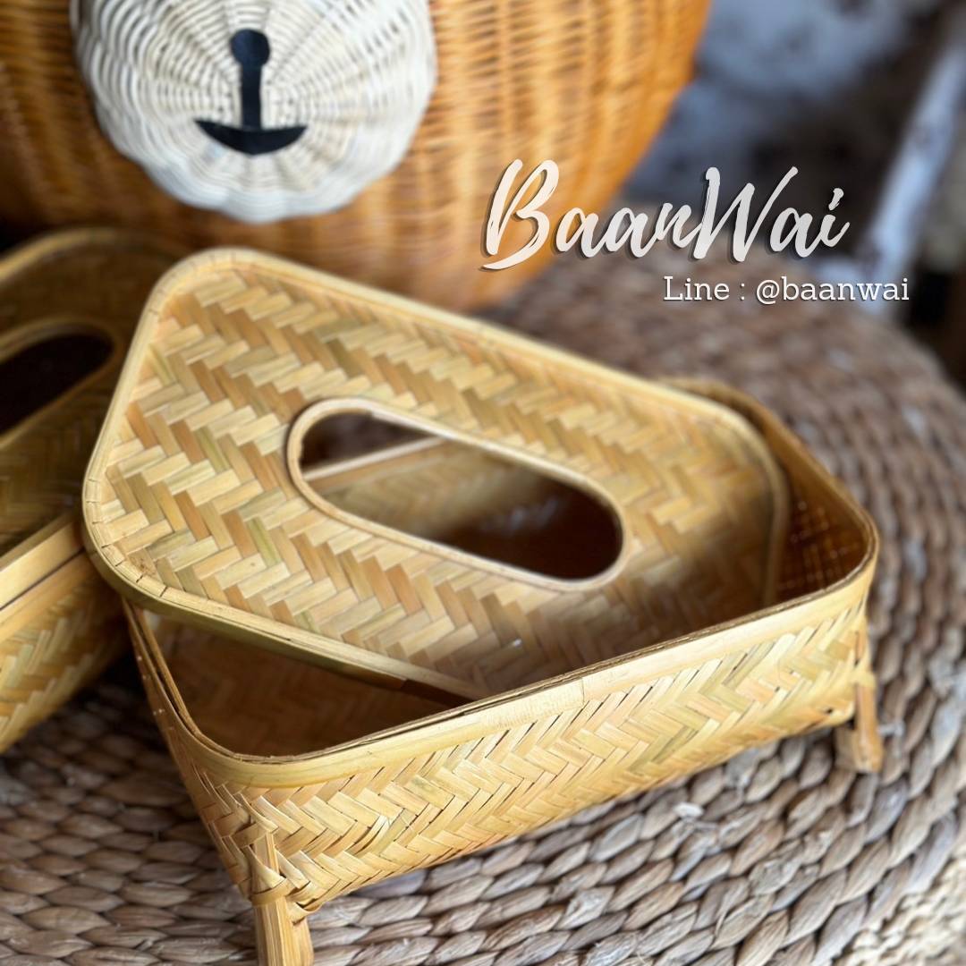 กล่องทิชชู ไม้ไผ่สาน แบบมีขา