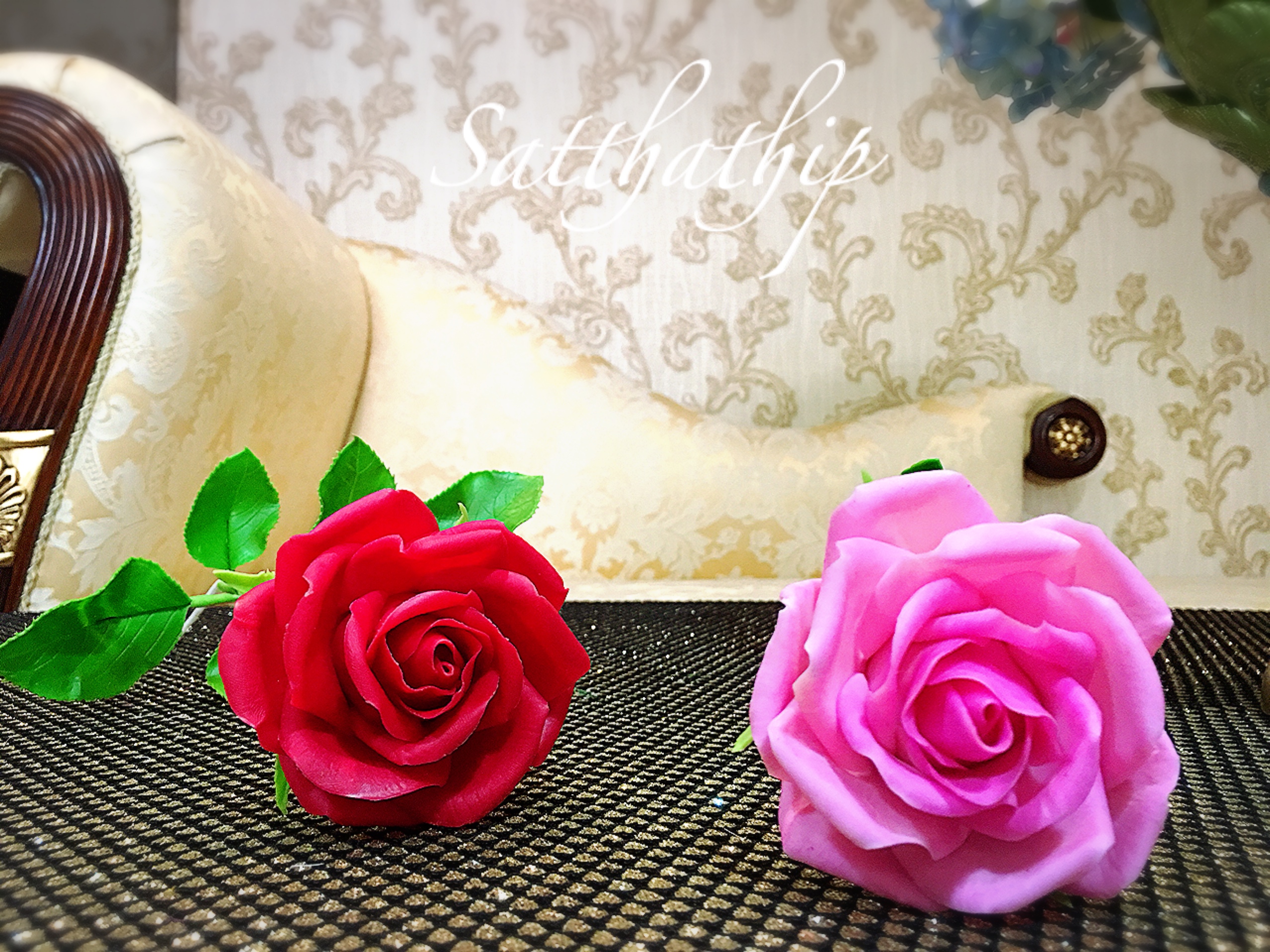 ดอกกุหลาบ สีชมพู ประดิษฐ์จากดิน - ดอกกุหลาบ - Rose Flower