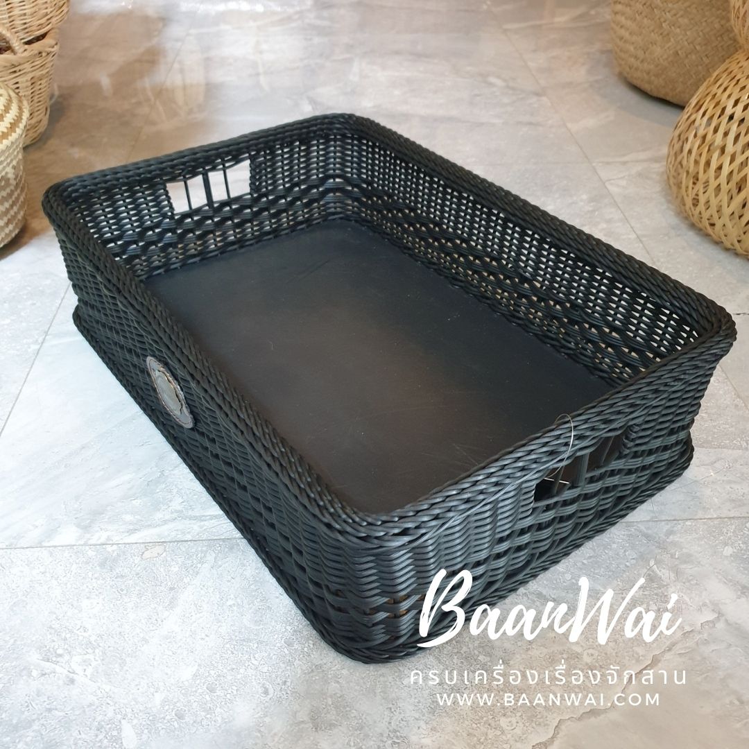 ตะกร้าหวายเทียม ตะกร้าหวายใส่ผ้า หวายเทียม ขนาด 33*49*12 cm