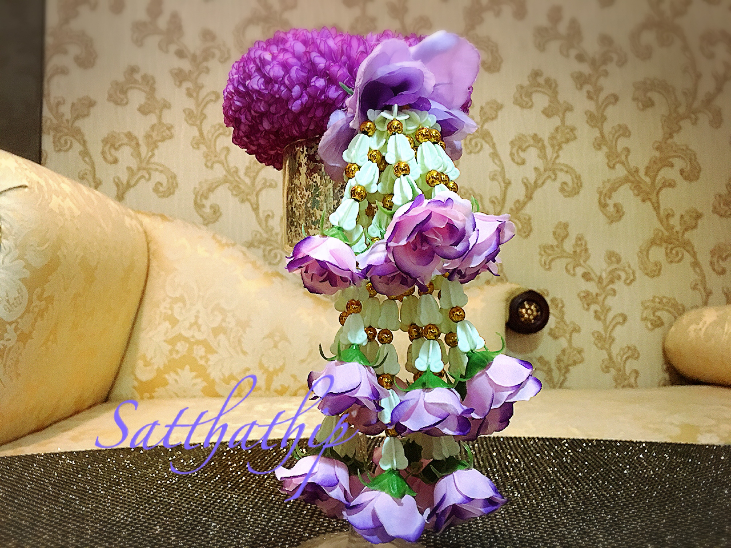 พวงมาลัยผ้า - พวงมาลัยดอกมัม ประดิษฐ์ - พวงมาลัยถวายศาลพระภูมิ - Fabric Garland