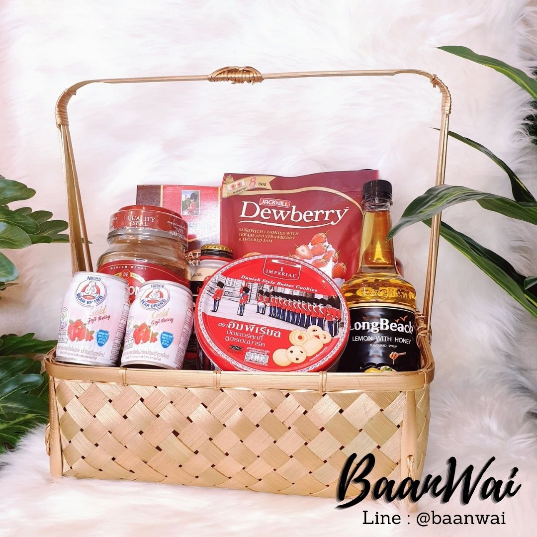 กระเช้าไม้ไผ่ ตะกร้าจัดกระเช้า กระเช้าสีทอง