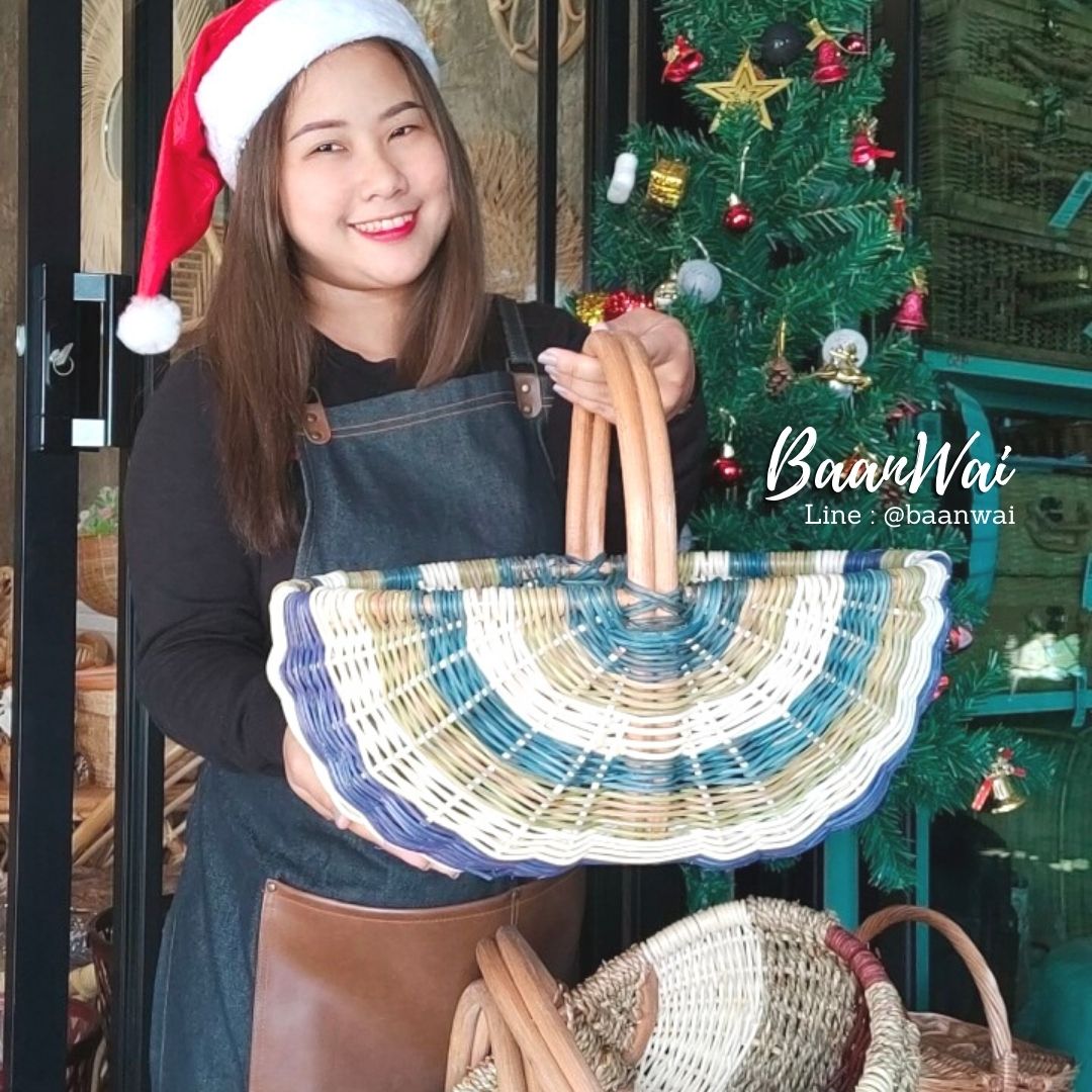 ตะกร้าใส่ของ ตะกร้า กระเช้า ตะกร้าหวาย กระเช้าใส่ของฝาก (สีน้ำเงิน-เขียว)