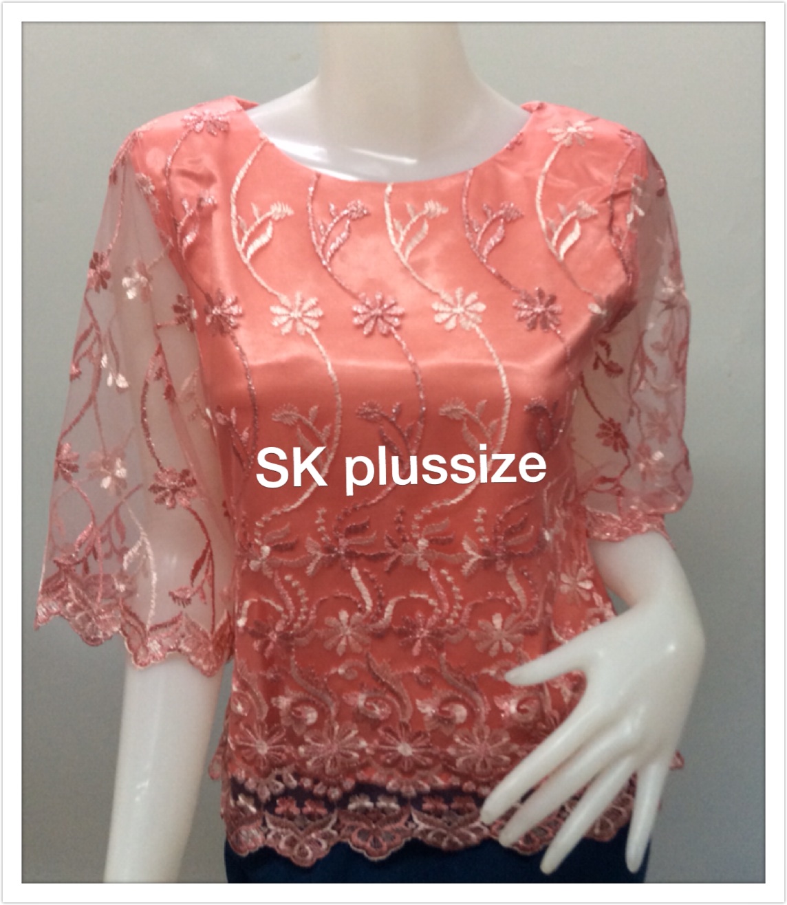 เสื้อลูกไม้บุหงา สีโอลด์โรส คอปาด แขน 3 ส่วน รอบอก 36 นิ้ว