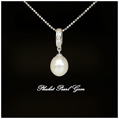 Single Drop White Pearl Sterling Silver Pendant