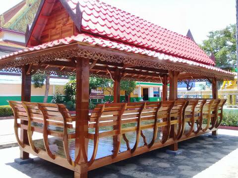 ( รหัส A4-2.00x6.00 ม. ) ศาลาที่พักขนาดใหญ่ ไม้สัก สีเงา พิงหลังอโยธยา หลังคาเมทัลชีทสีน้ำตาลแดง / ขนาด 2.00x6.00x เมตร