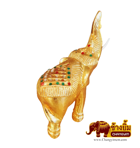 ช้างแกะสลักเดินเส้นติดทองคำเปลว (ชูงวง )