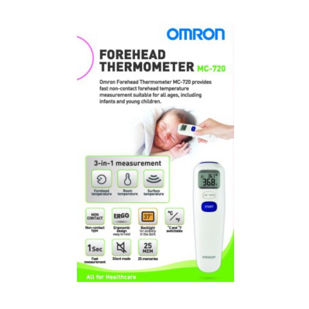 เครื่องวัดอุณหภูมิ (ทางหน้าผาก) Omron MC-720 (ของแท้ประกันศูนย์ Omron)