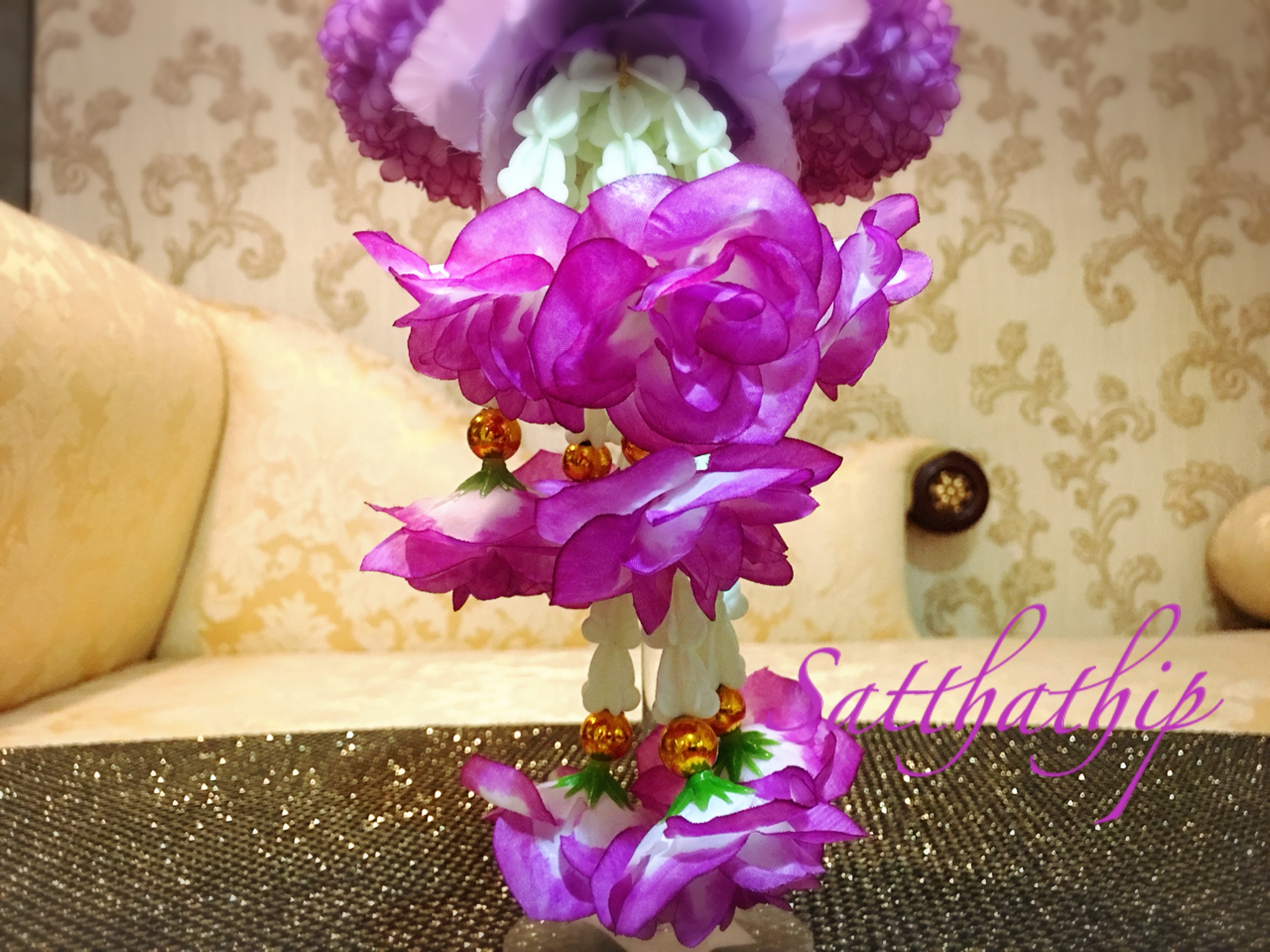 พวงมาลัยผ้า - พวงมาลัยดอกมัม ประดิษฐ์ - พวงมาลัยถวายศาลพระภูมิ - Fabric Garland