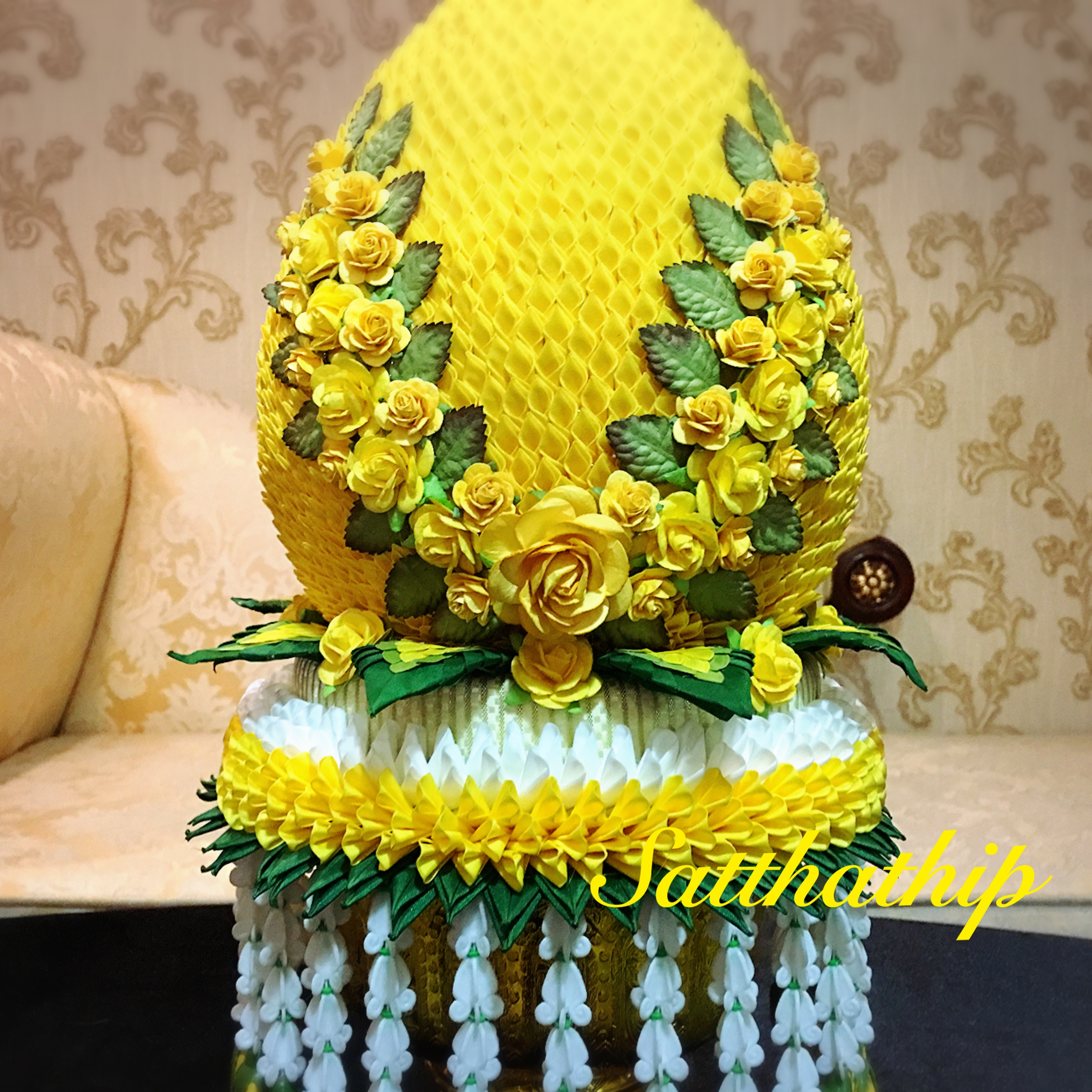 พานพุ่มผ้า สีเหลือง - พานพุ่ม สีเหลือง - พานพุ่มสักการะ สีเหลือง - Phan bush