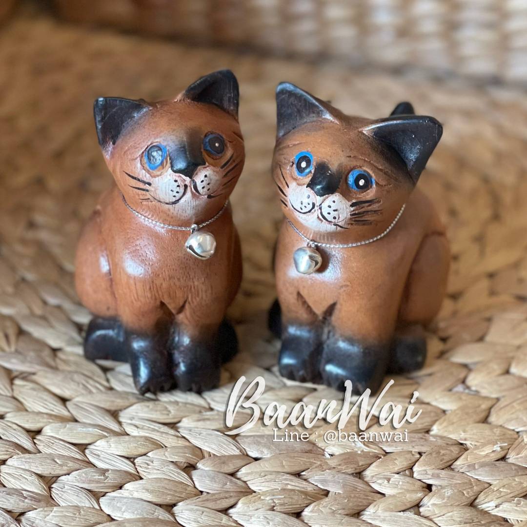 น้องคู่บุญ แมวไม้แกะสลัก สัญลักษณ์ความโชคดี แคล้วคลาดภัยอันตราย