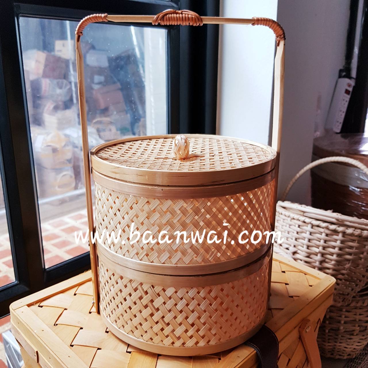 ปิ่นโตไม้ไผ่ ปิ่นโตสาน 2 ชั้น ขนาด 9 นิ้ว