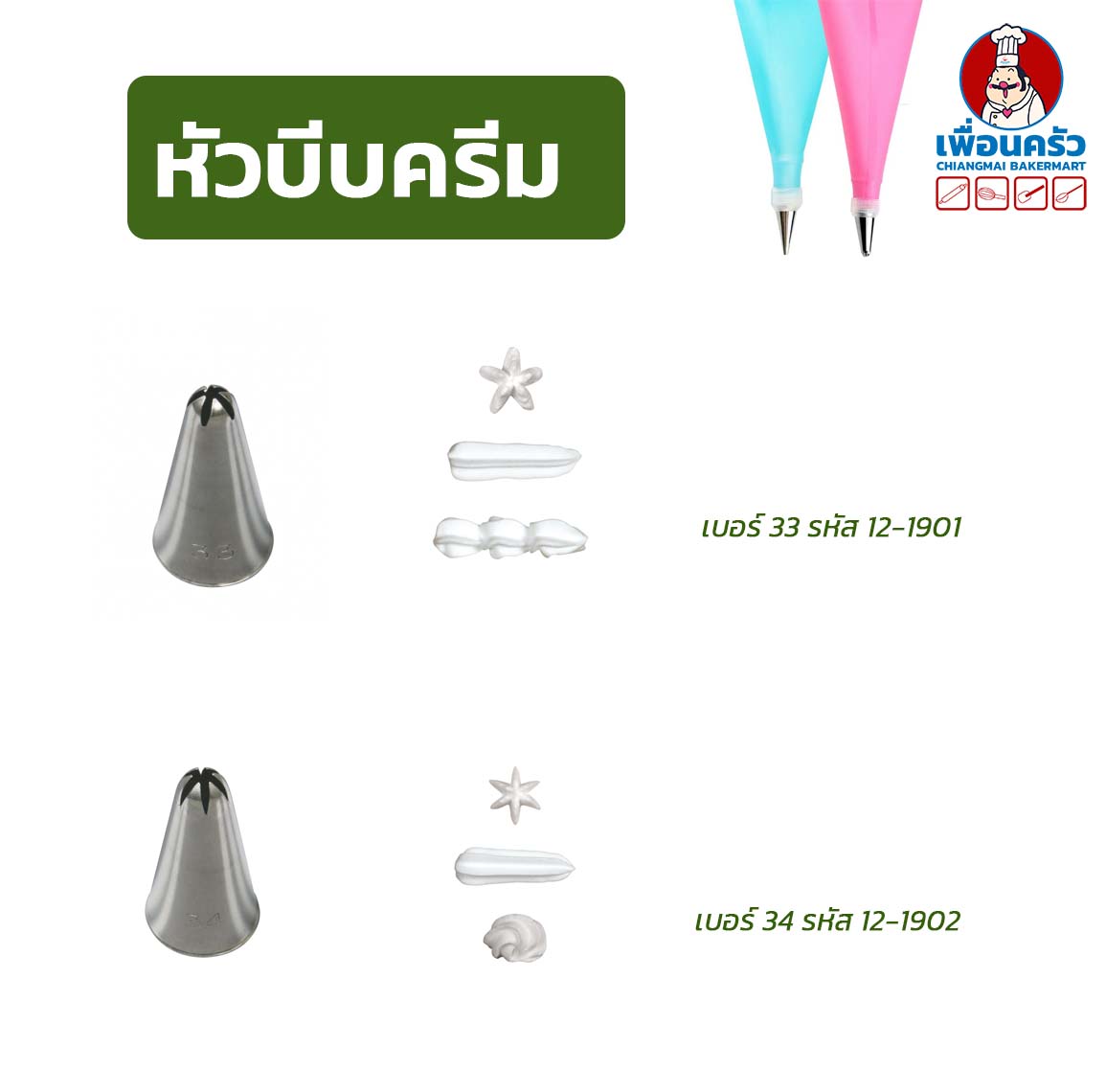 หัวบีบแต่งหน้าเค้ก สแตนเลส หัวแฉก 1หัว (เบอร์ 13-35)
