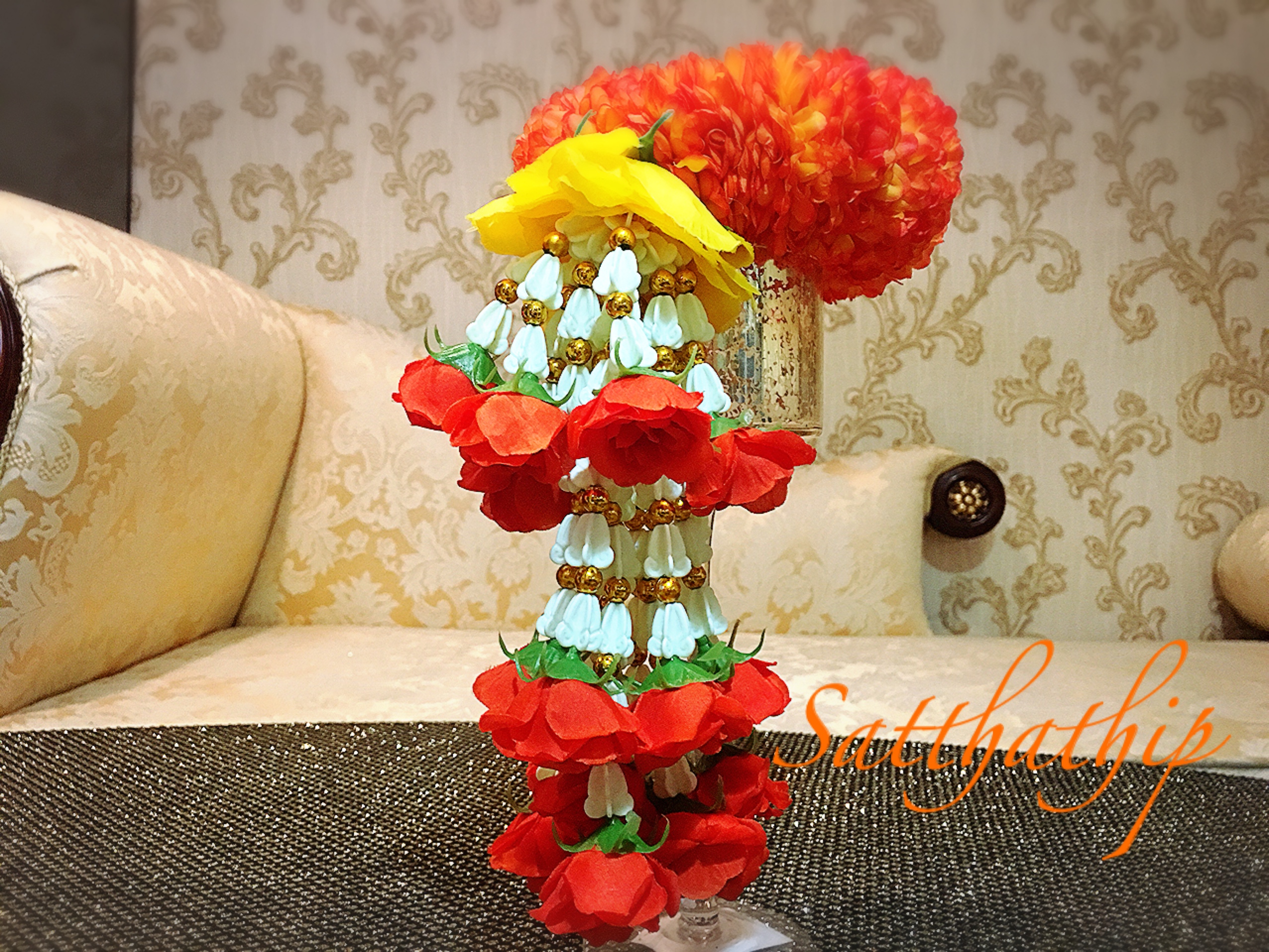 พวงมาลัยผ้า - พวงมาลัยดอกมัม ประดิษฐ์ - พวงมาลัยถวายศาลพระภูมิ - Fabric Garland