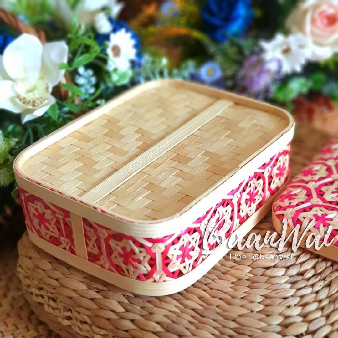 กล่องไม้ไผ่ ลายพิกุล ขนาด 20*25*8 cm